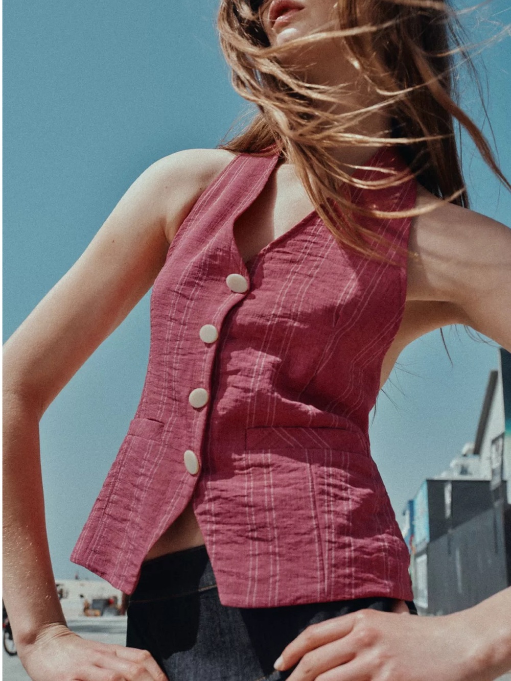 Zara Rose-Pink Sleeveless Button Vest